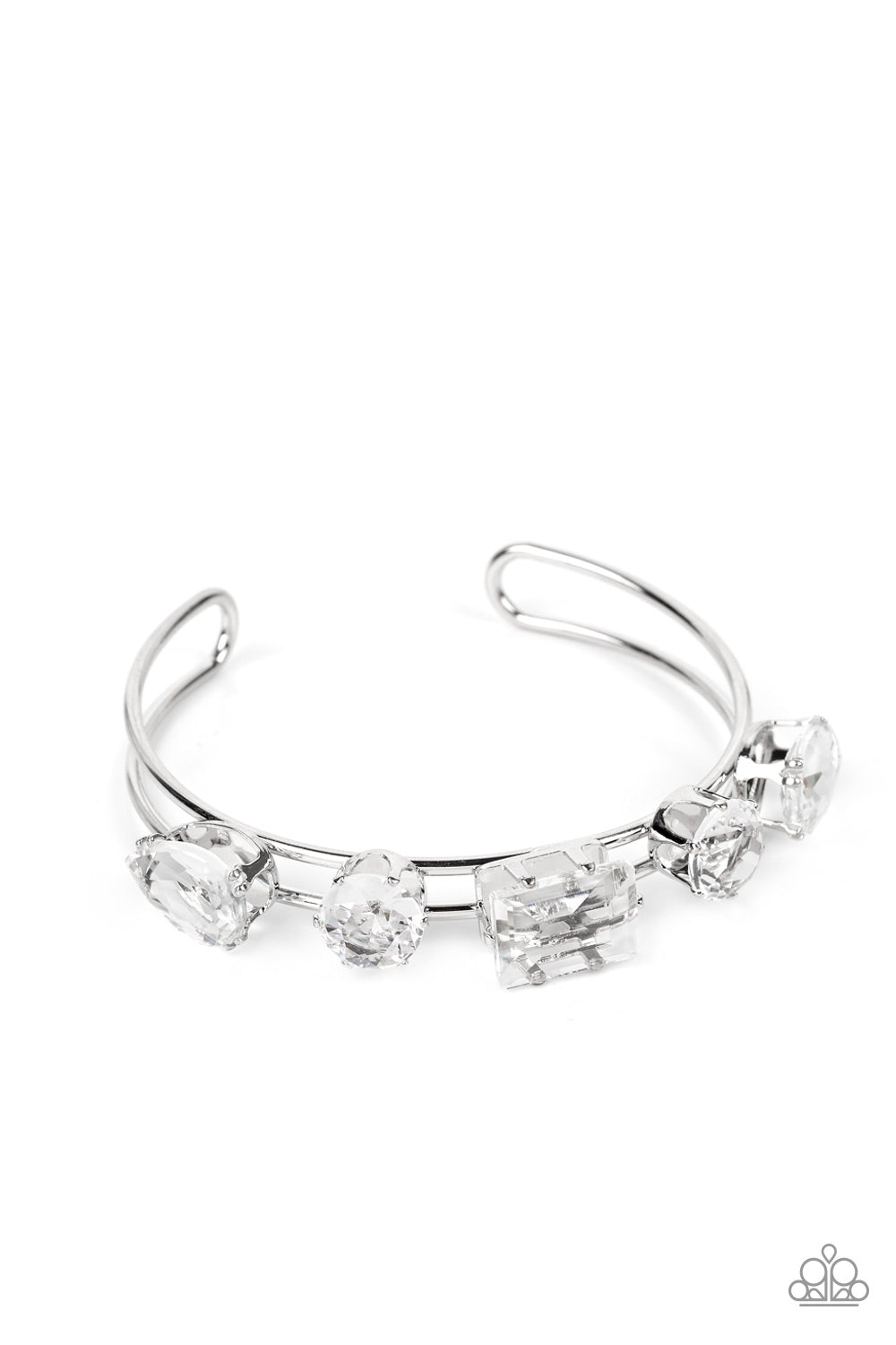 Uniquely Untapped - White Gem Silver Cuff Bracelet