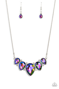 Regally Refined - Multi UV Shimmer Gem Silver Necklace