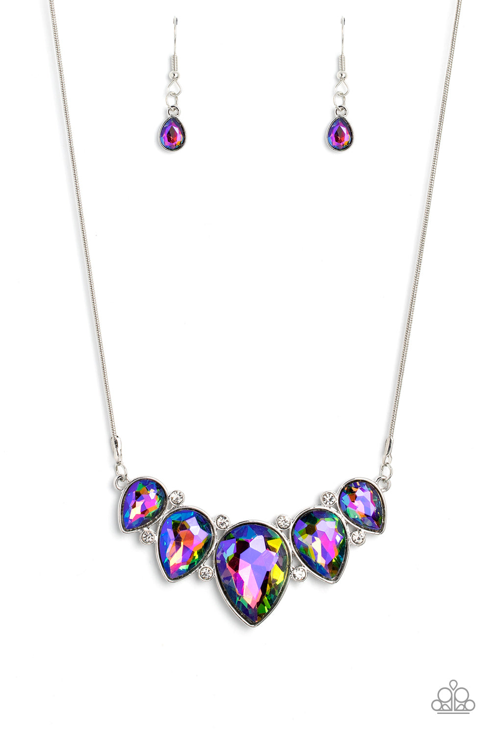 Regally Refined - Multi UV Shimmer Gem Silver Necklace