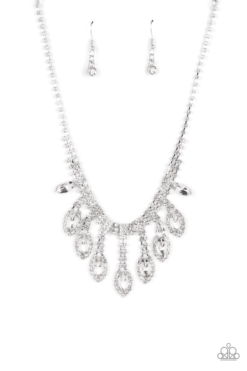 REIGNING Romance - White Rhinestone Silver Necklace